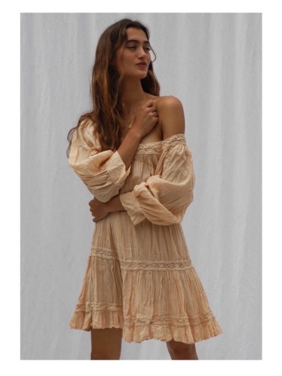Jen's Pirate Booty Dresses & Skirts - New! JEN'S PIRATE BOOTY Almond Lace Tiered Ruffled Mini Dress in Peachy Tan